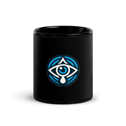 Black Glossy Mug Blue Cyclone Evil Eye Design