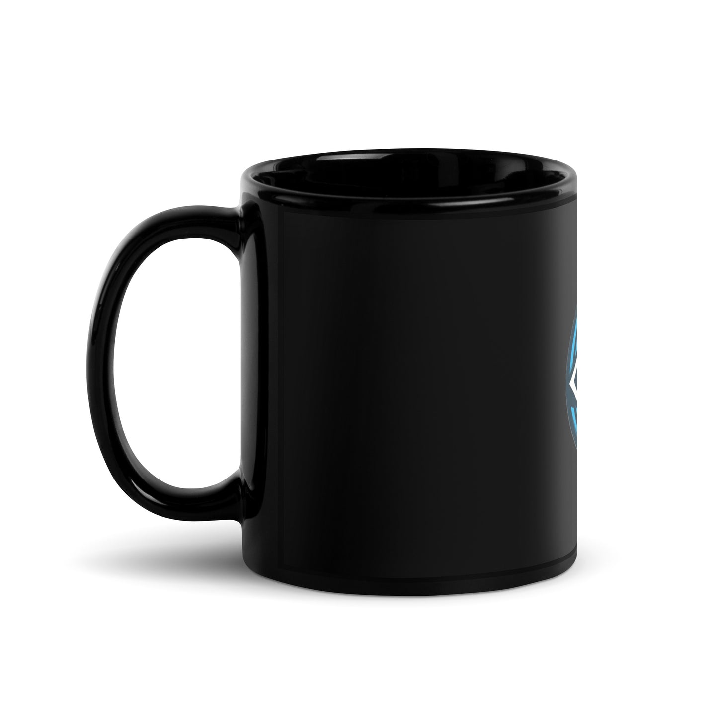 Black Glossy Mug Blue Cyclone Evil Eye Design