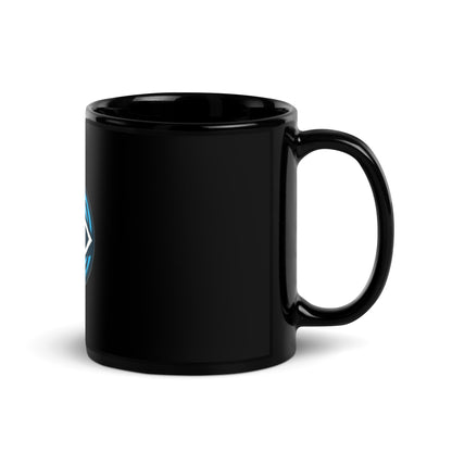 Black Glossy Mug Blue Cyclone Evil Eye Design